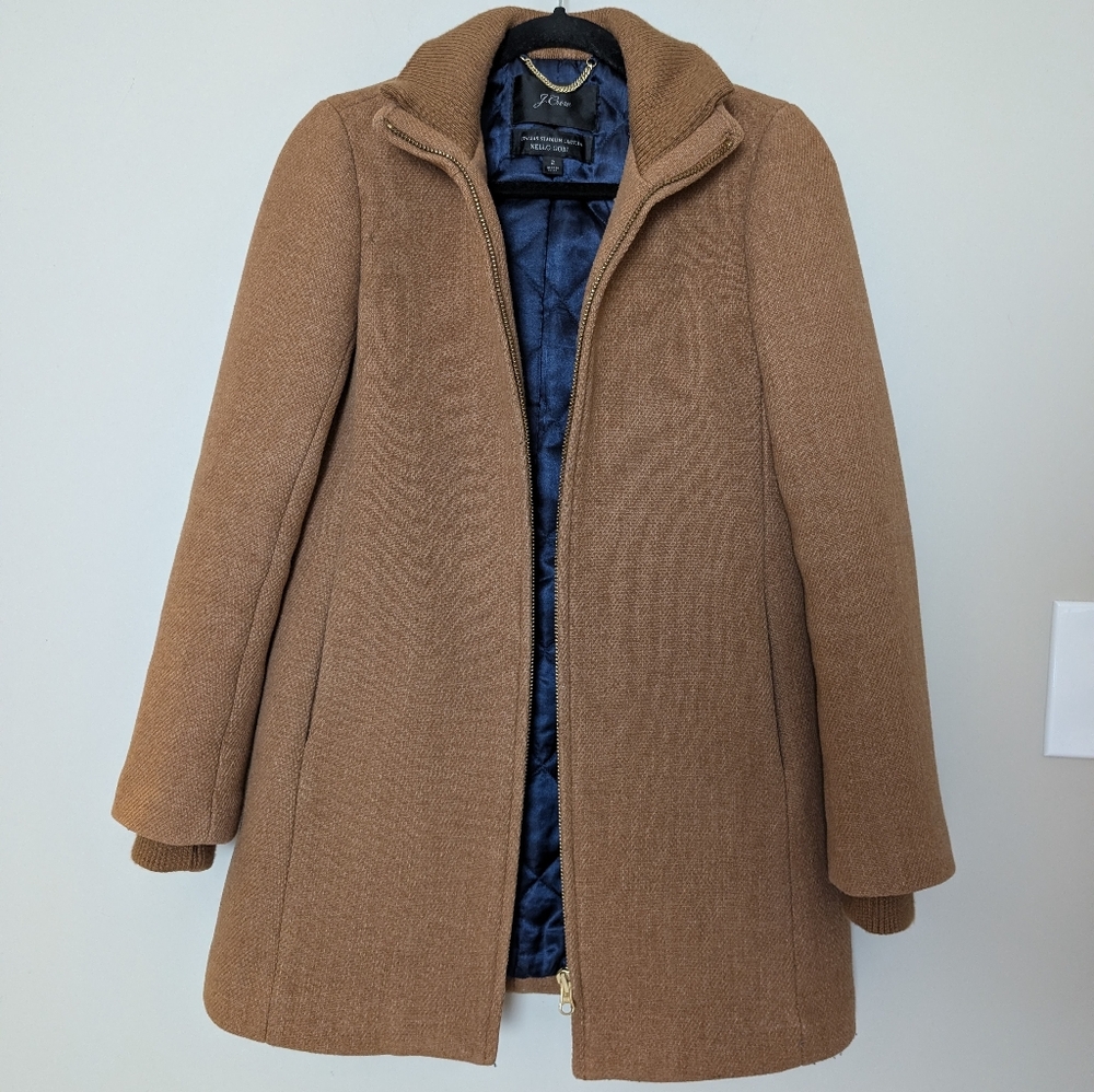 J. Crew Lodge Camel Tan Italian Stadium Cloth Wool Coat